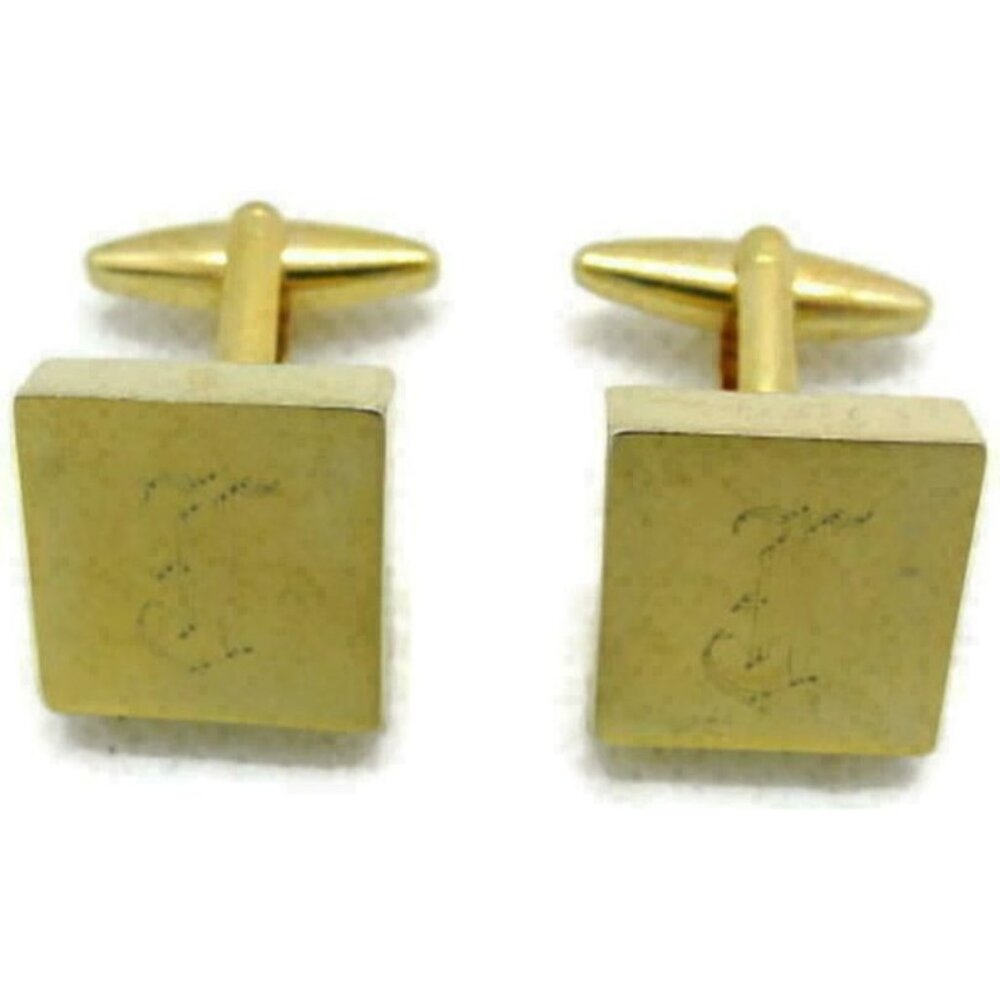 "J" Monogram Men Cufflinks Bullet Square 1" x 3/4" Gold Tone